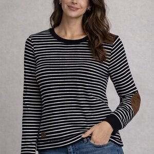 Lauren Ralph Lauren Striped Top w/ Suede Elbow Patches Size M